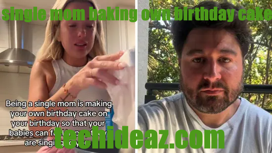 single mom baking own birthday cake